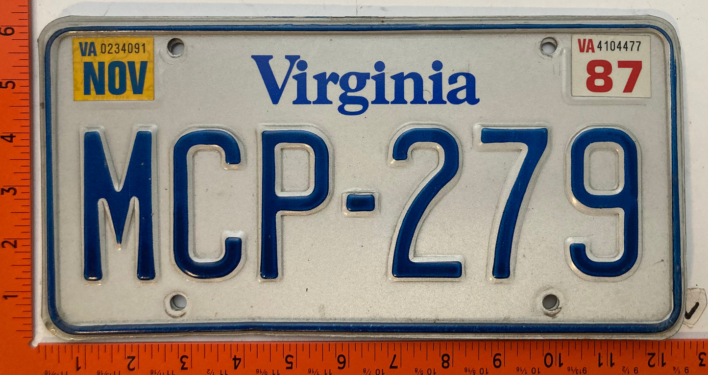 1987 Virginia #MCP-279 Passenger License Plate