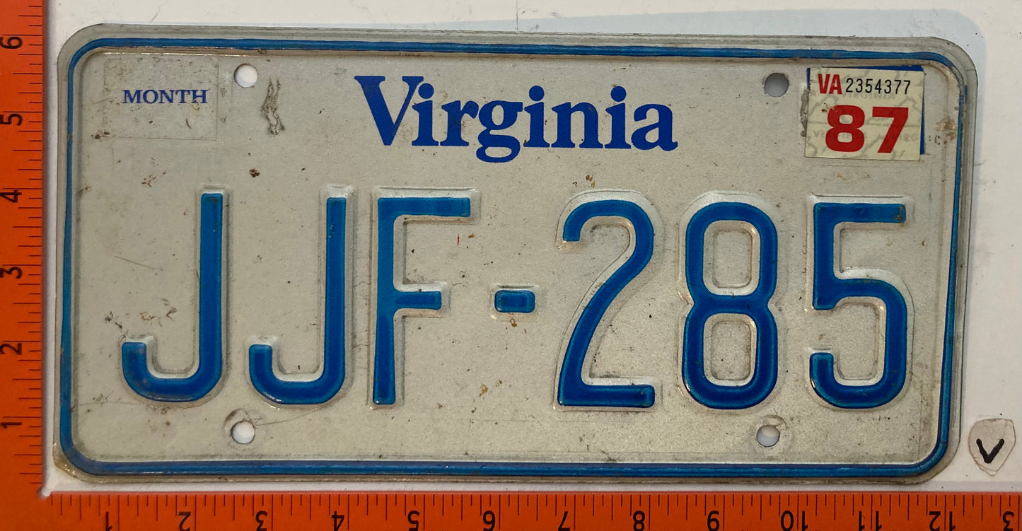 1987 Virginia #JJF-285 Passenger License Plate