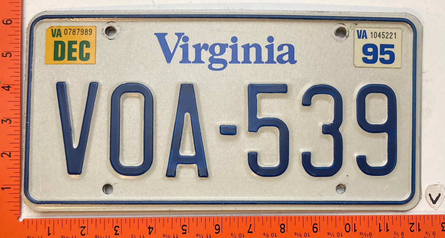1995 Virginia #VOA-539 Passenger License Plate