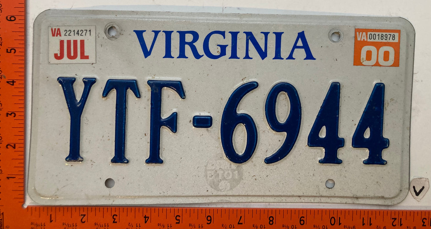 2000 Virginia #YTF-6944 Rental Car License Plate