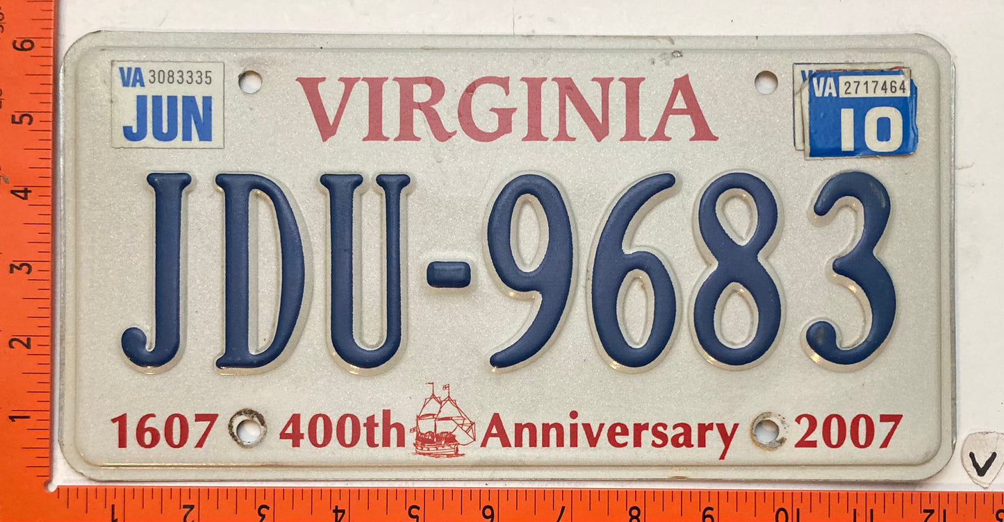 2010 Virginia #JDU-9683 Passenger License Plate