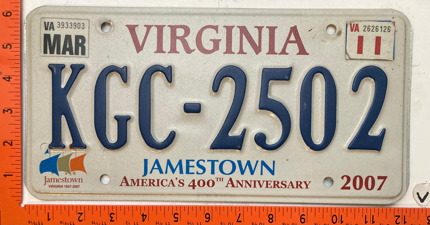2011 Virginia #KGC-2502 Passenger License Plate