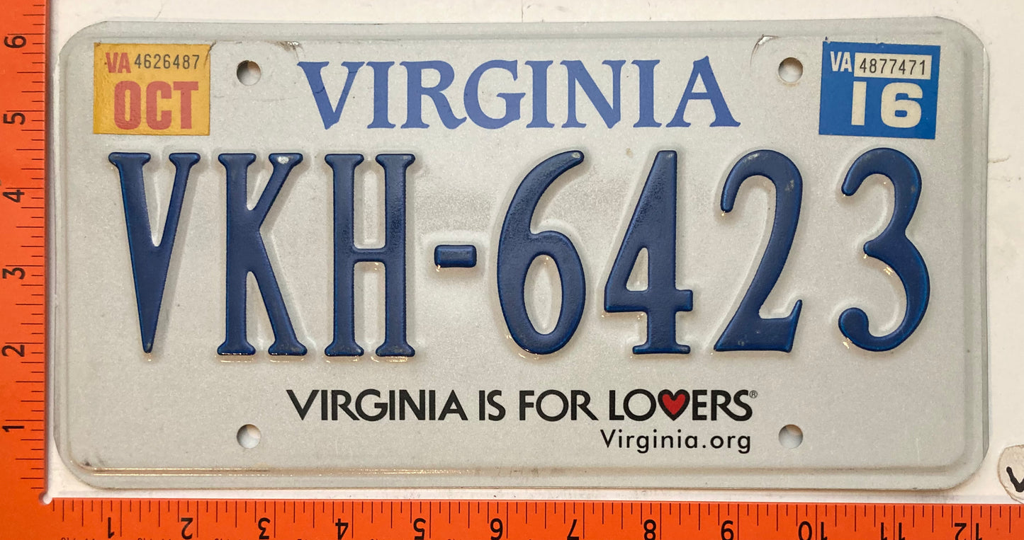 2016 Virginia #VKH-6423 Passenger License Plate