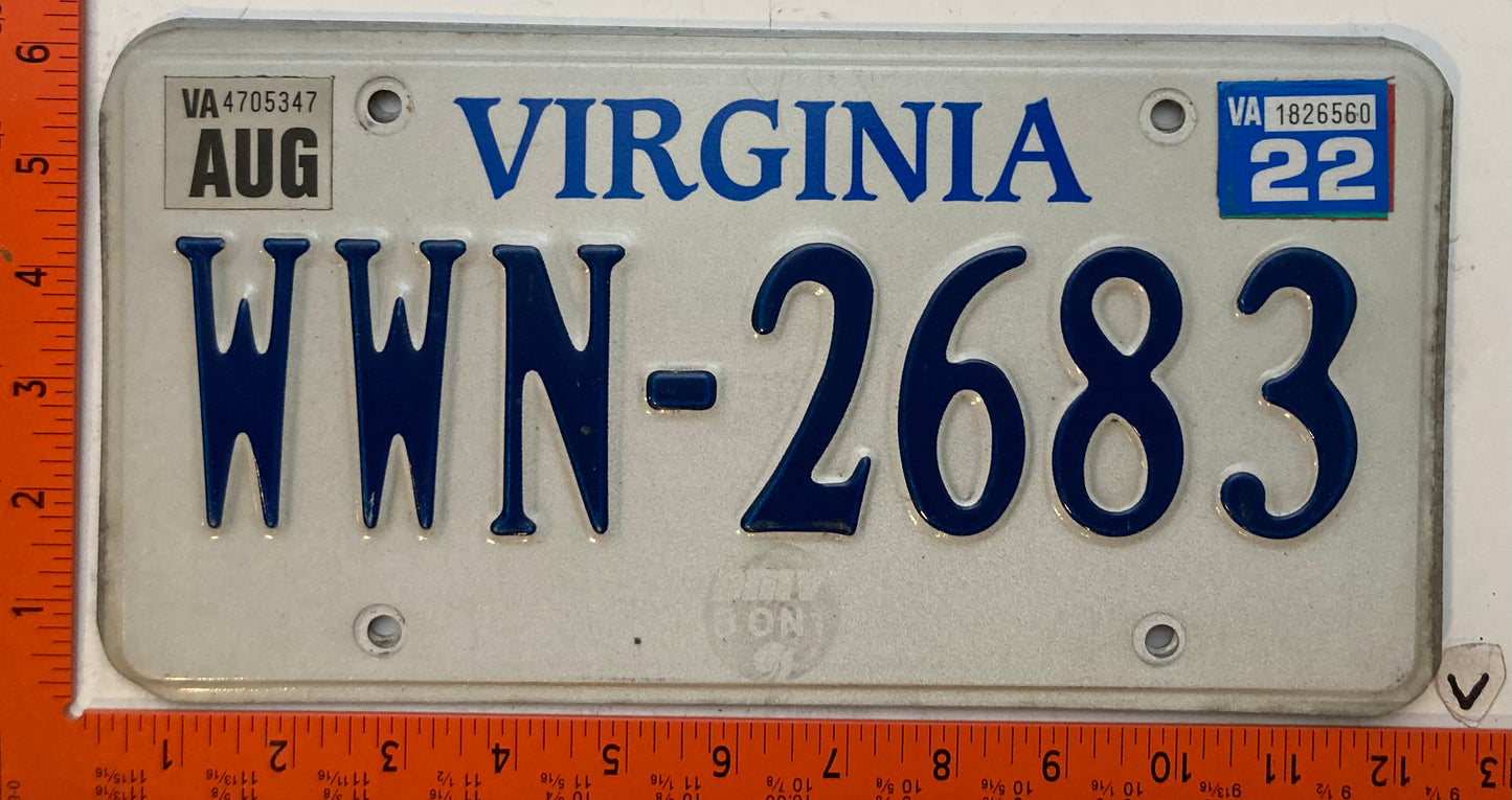 2022 Virginia #WWN-2683 Passenger License Plate