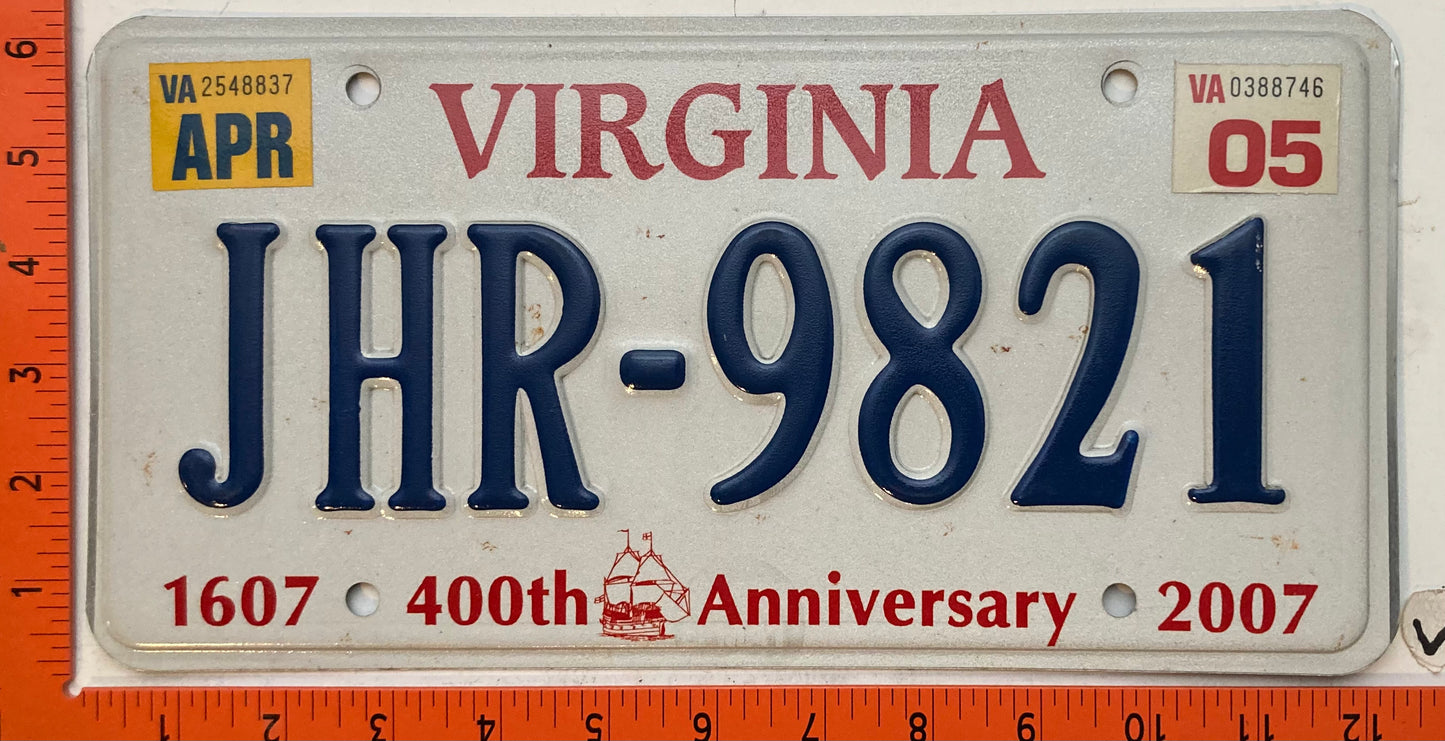 2005 Virginia #JHR-9821 Passenger License Plate