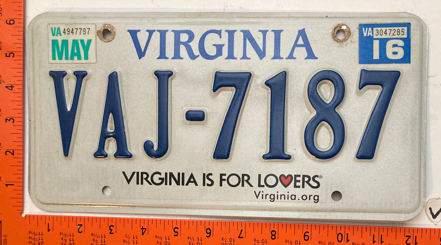 2016 Virginia #VAJ-7187 Passenger License Plate