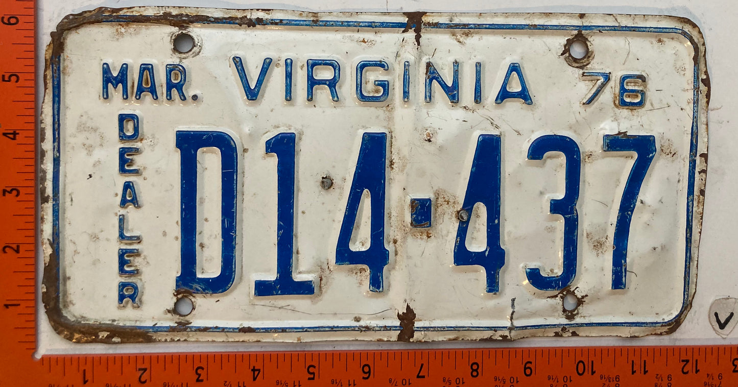 1976 Virginia #D14-437 Dealer License Plate