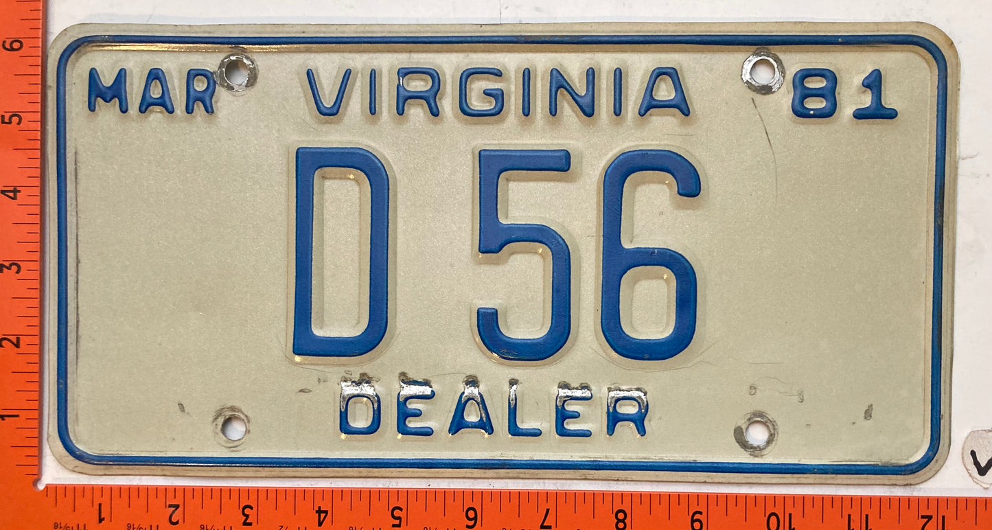 1981 Virginia #D56 Dealer License Plate