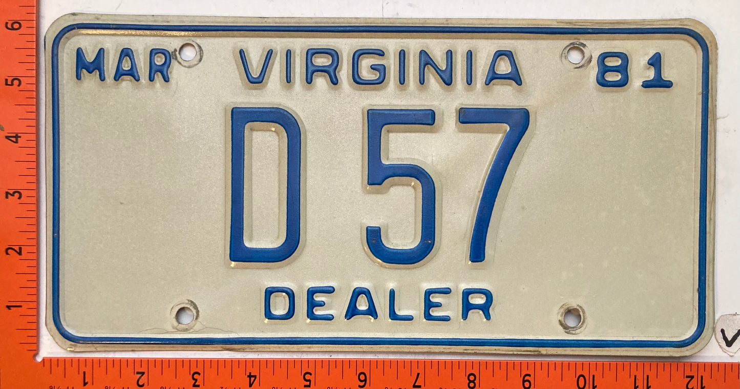 1981 Virginia #D57 Dealer License Plate