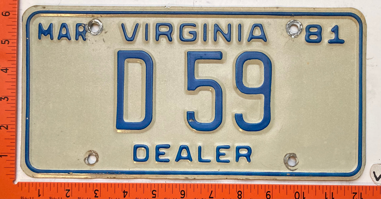 1981 Virginia #D59 Dealer License Plate