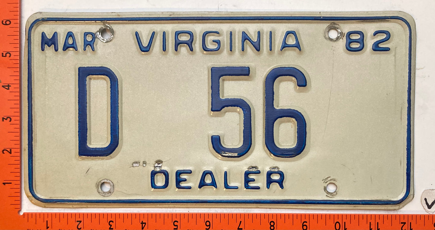 1982 Virginia #D56 Dealer License Plate