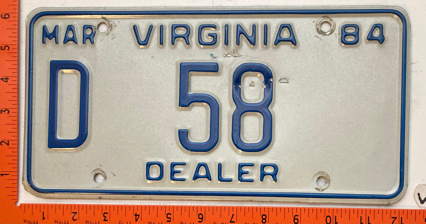 1984 Virginia #D58 Dealer License Plate