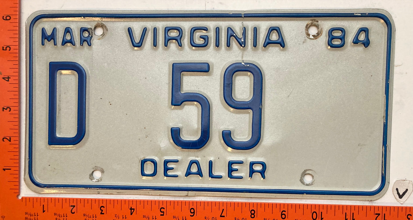 1984 Virginia #D59 Dealer License Plate