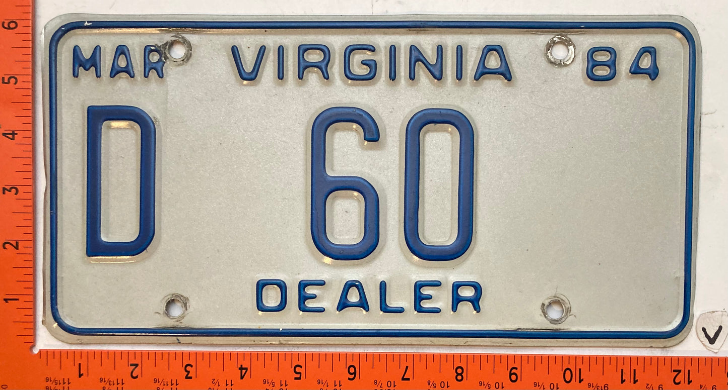 1984 Virginia #D60 Dealer License Plate