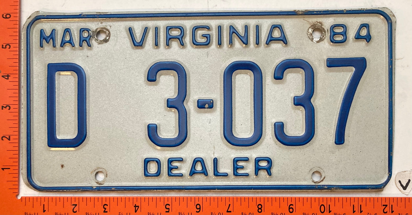 1984 Virginia #D3-037 Dealer License Plate