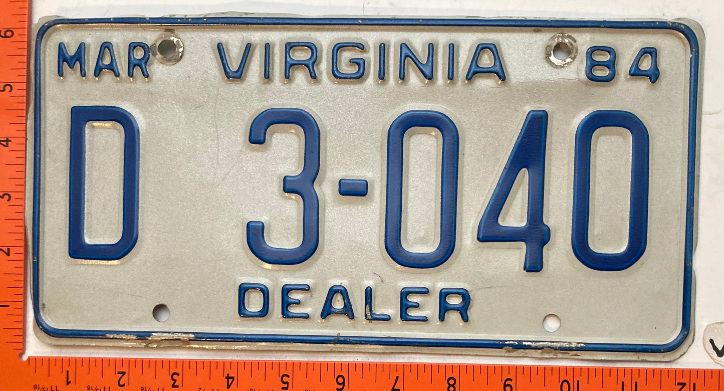 1984 Virginia #D3-040 Dealer License Plate
