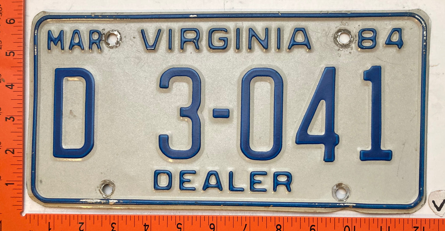 1984 Virginia #D3-041 Dealer License Plate