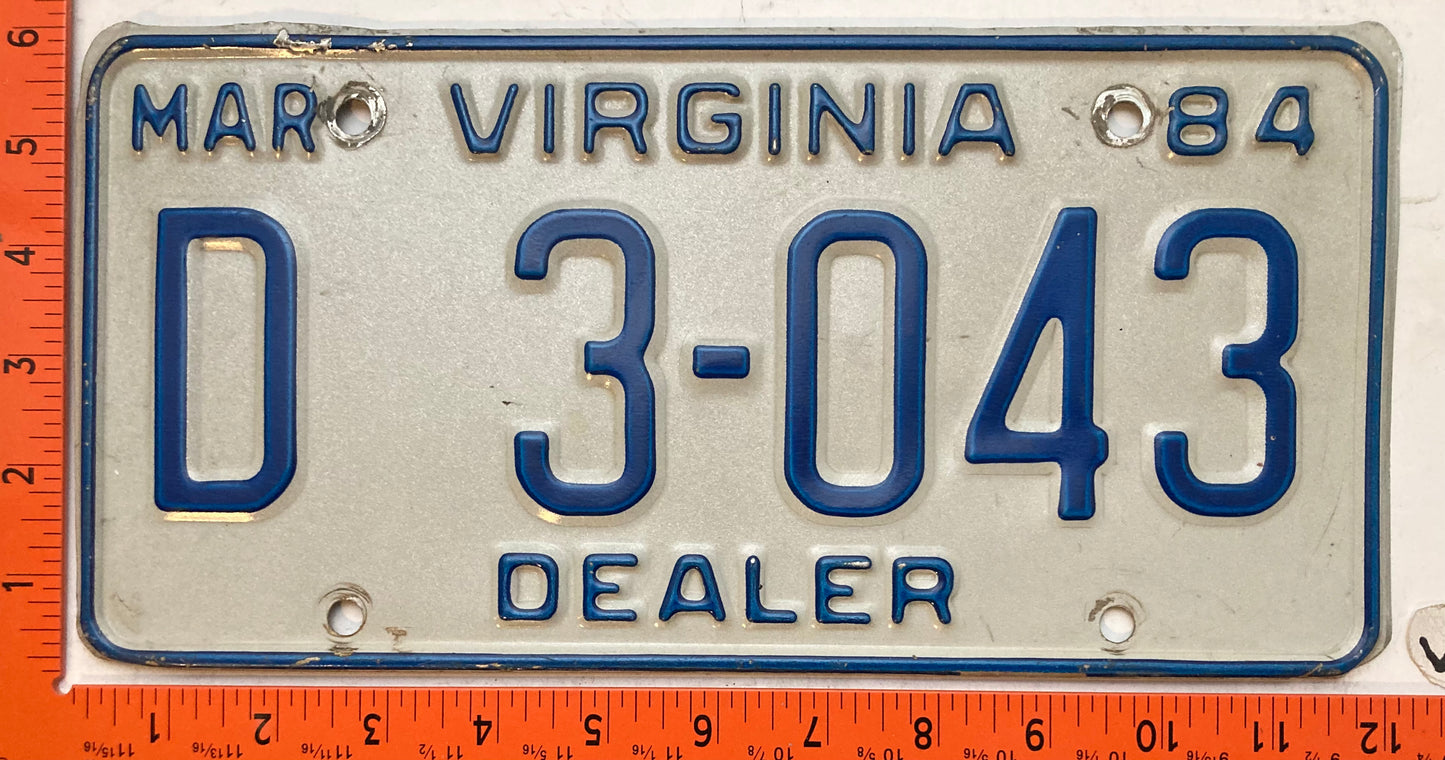 1984 Virginia #D3-043 Dealer License Plate
