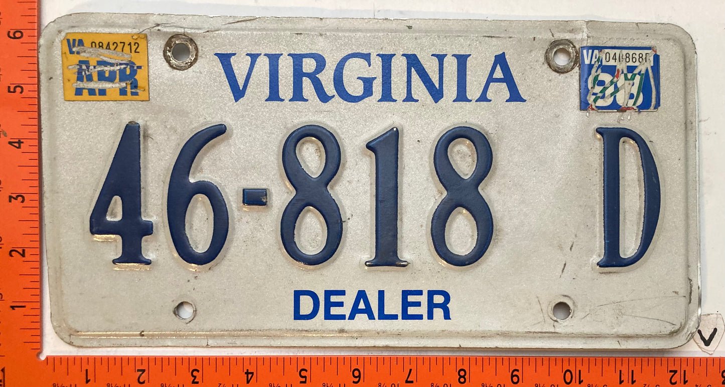 1998 Virginia #46-828 Dealer License Plate