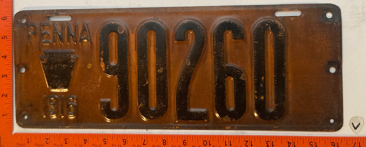 1916 Pennsylvania #90260 Passenger License Plate