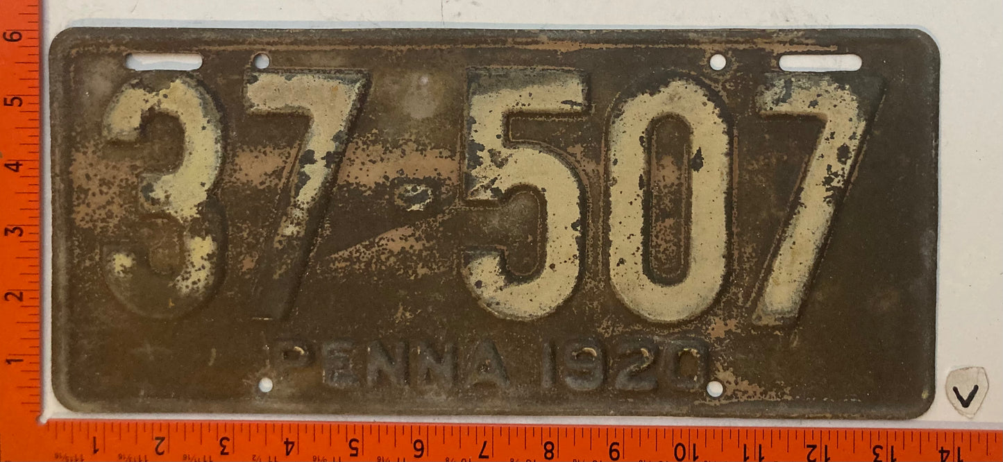 1920 Pennsylvania #37-507 Passenger License Plate
