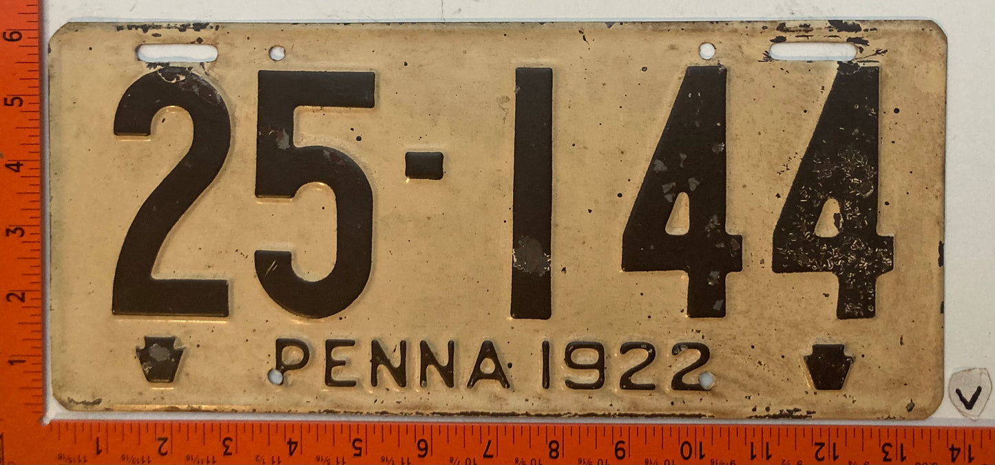 1922 Pennsylvania #25-144 Passenger License Plate