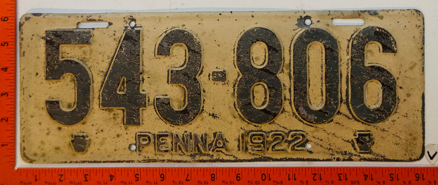 1922 Pennsylvania #543-806 Passenger License Plate