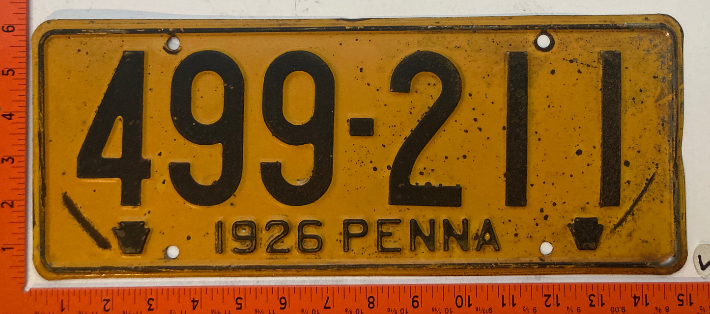 1926 Pennsylvania #499-211 Passenger License Plate