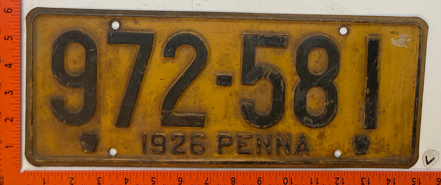 1926 Pennsylvania #972-581 Passenger License Plate