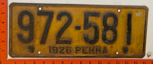 1926 Pennsylvania #972-581 Passenger License Plate