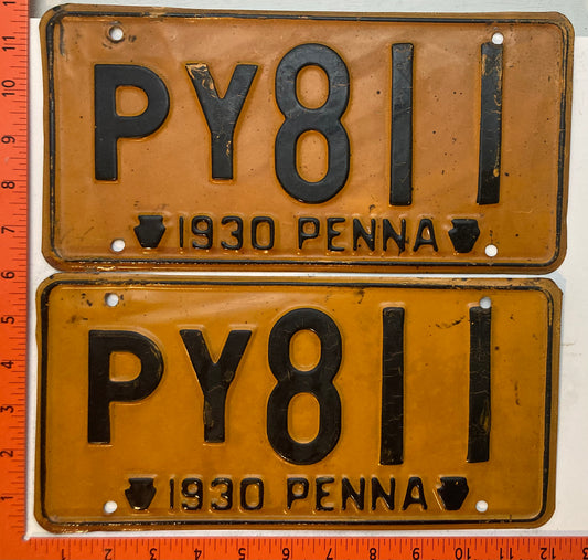 1930 Pennsylvania #SPY 811 Passenger License Plate (Pair)