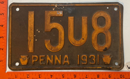 1931 Pennsylvania #15U8 Passenger License Plate