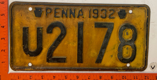 1932 Pennsylvania #U2178 Passenger License Plate