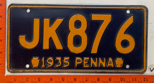 1935 Pennsylvania #JK876 Passenger License Plate