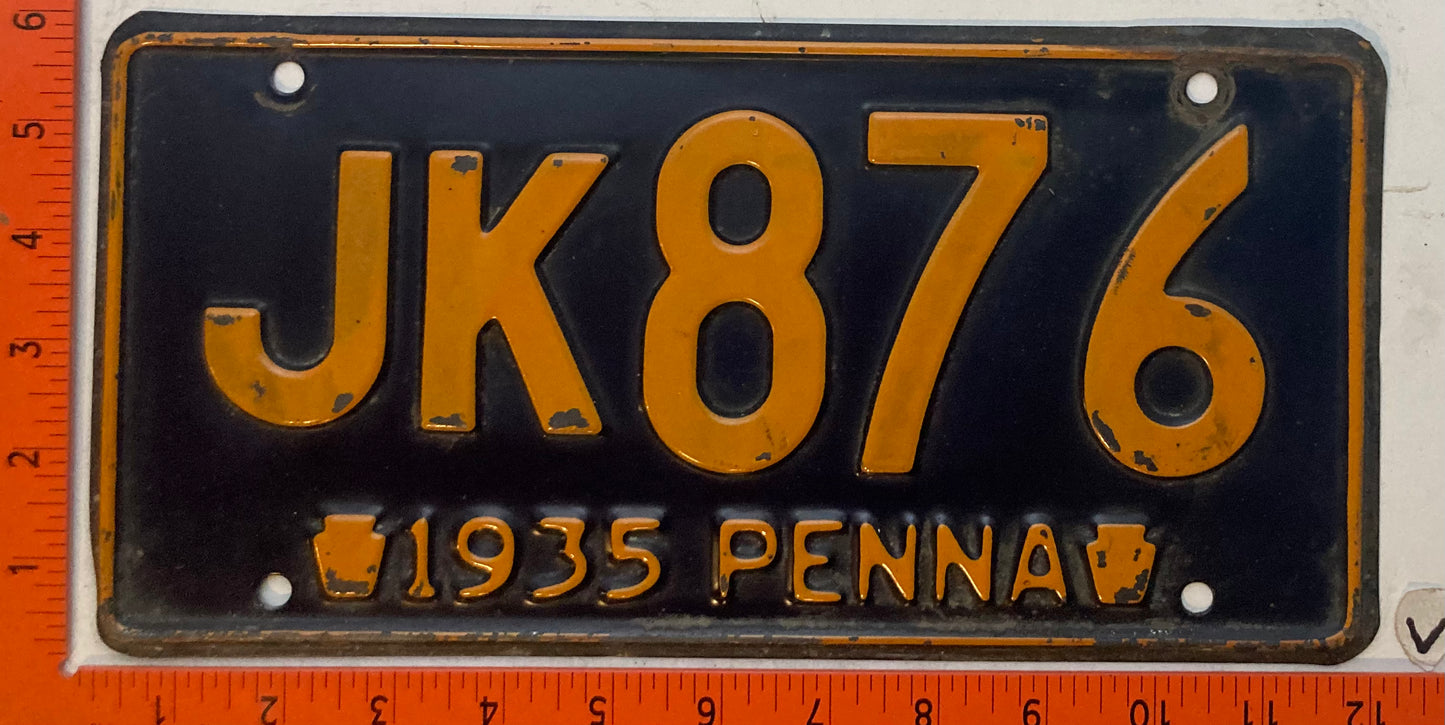 1935 Pennsylvania #JK876 Passenger License Plate