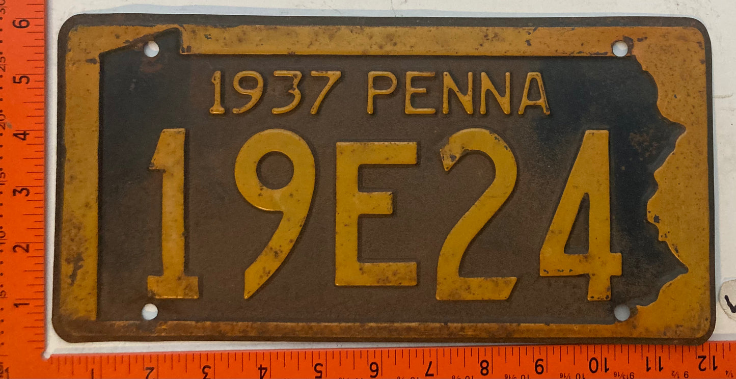 1937 Pennsylvania #19E24 Passenger License Plate