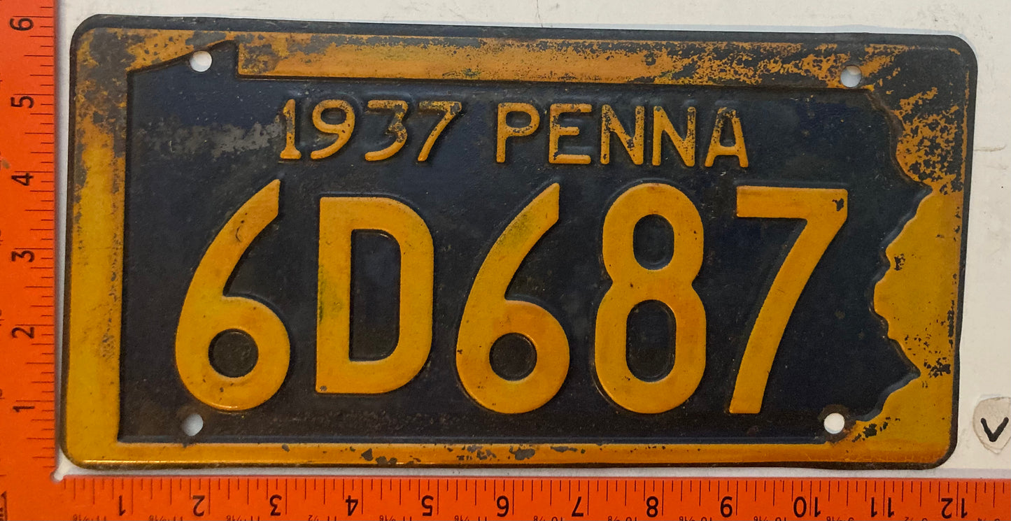 1937 Pennsylvania #6D687 Passenger License Plate