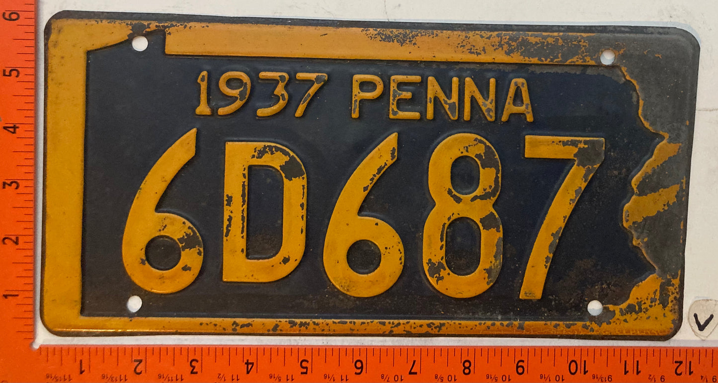 1937 Pennsylvania #6D687 Passenger License Plate