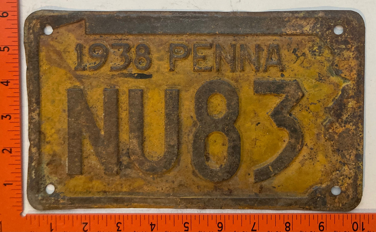 1938 Pennsylvania #NU83 Passenger License Plate
