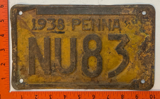 1938 Pennsylvania #NU83 Passenger License Plate
