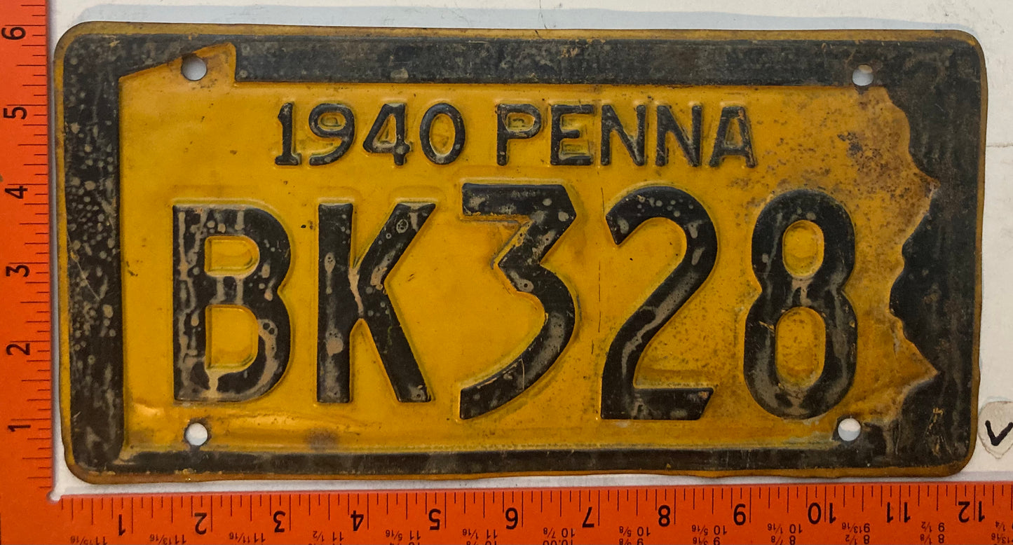 1940 Pennsylvania #BK328 Passenger License Plate