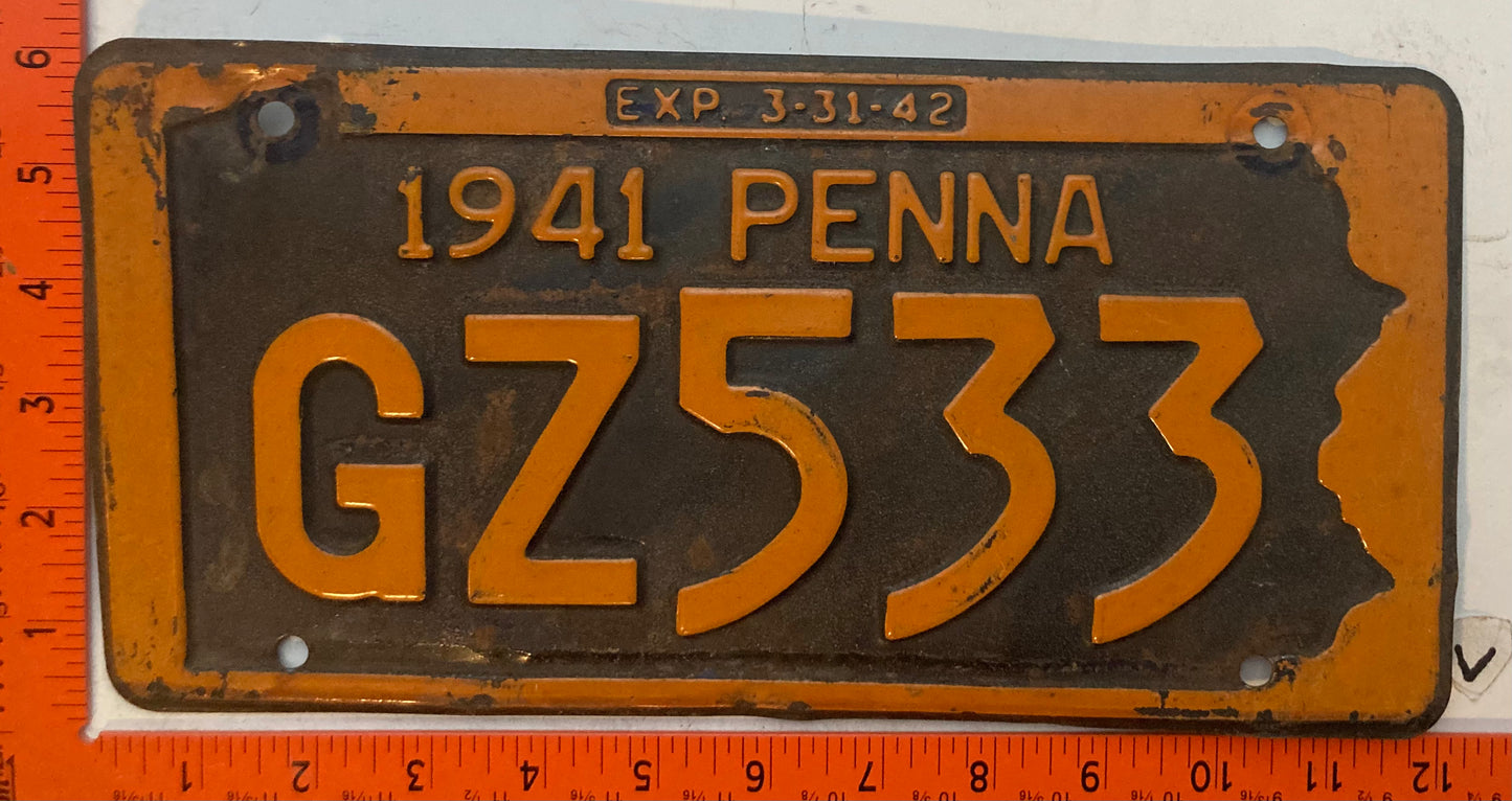 1941 Pennsylvania #GZ533 Passenger License Plate