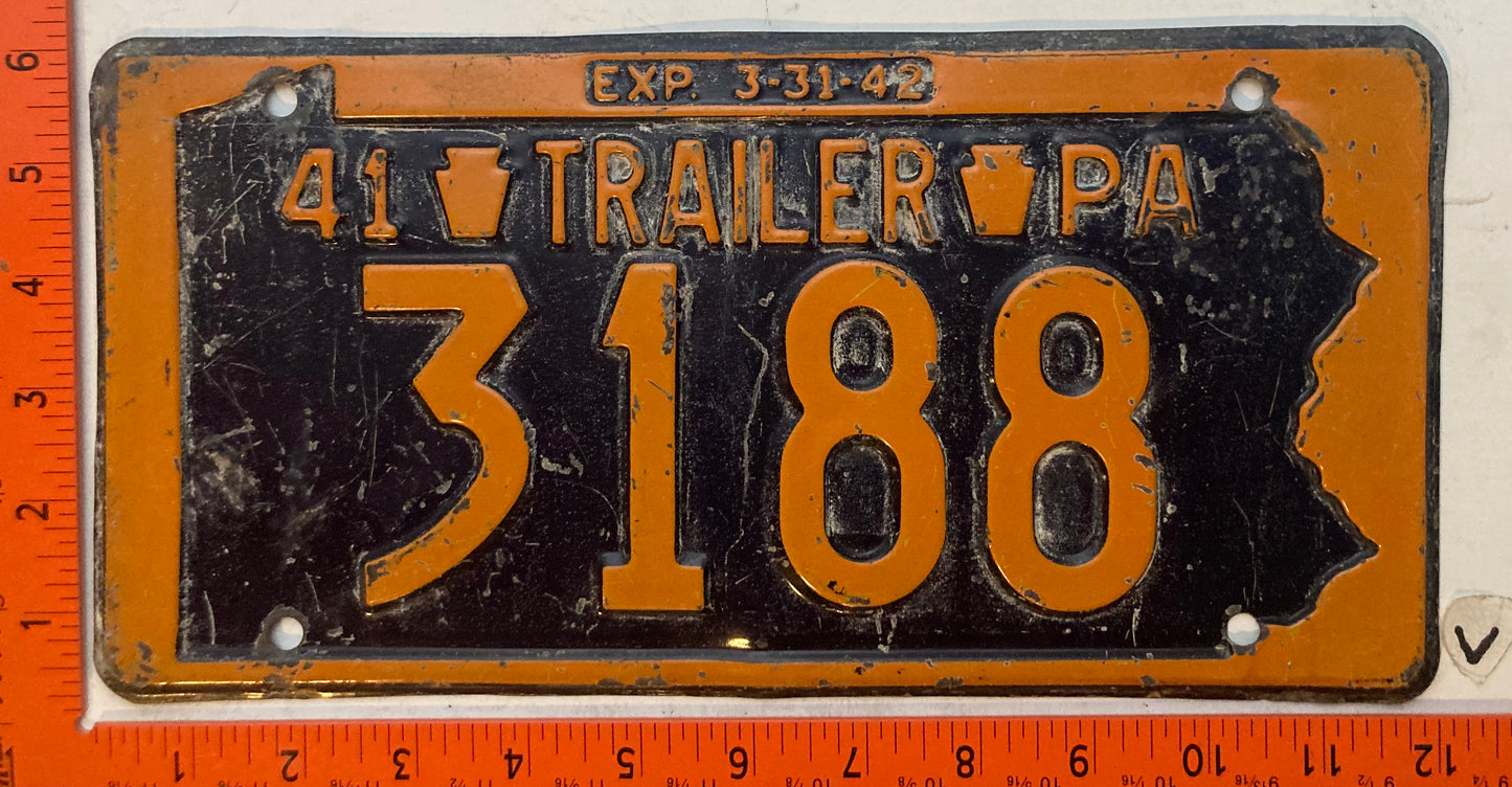 1941 Pennsylvania #3188 Trailer License Plate