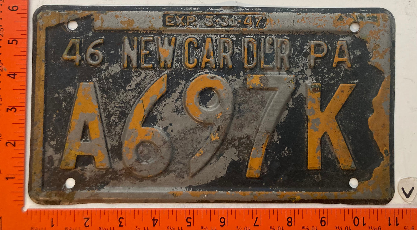 1946 Pennsylvania #A697K New Car Dealer License Plate