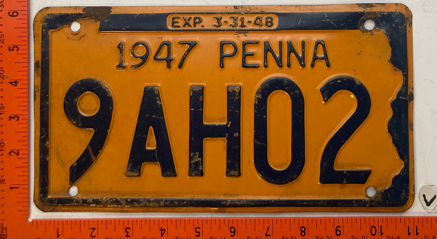 1947 Pennsylvania #9AH02 Passenger License Plate