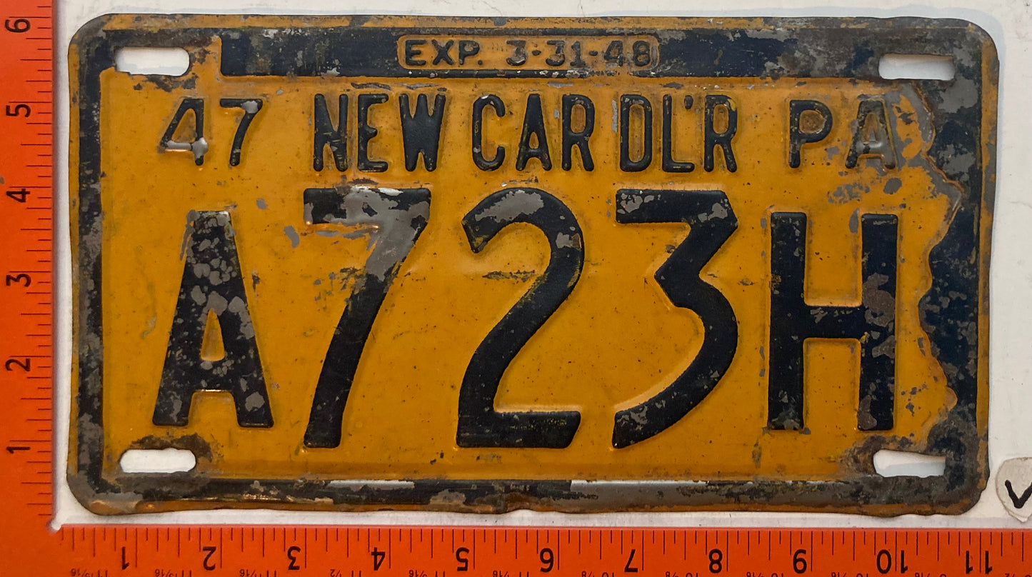 1947 Pennsylvania #A723H New Car Dealer License Plate