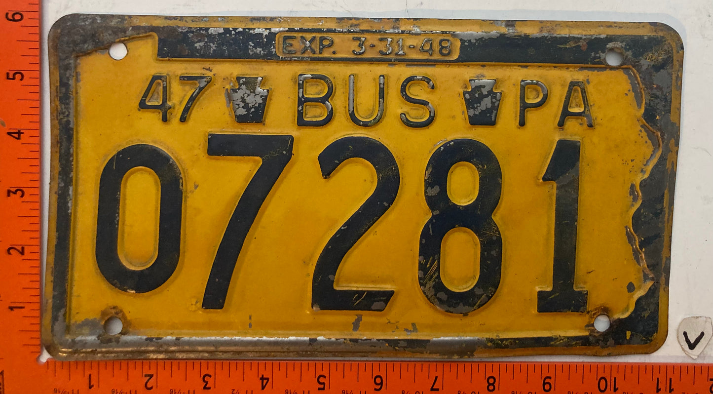 1947 Pennsylvania #O7281 Bus License Plate
