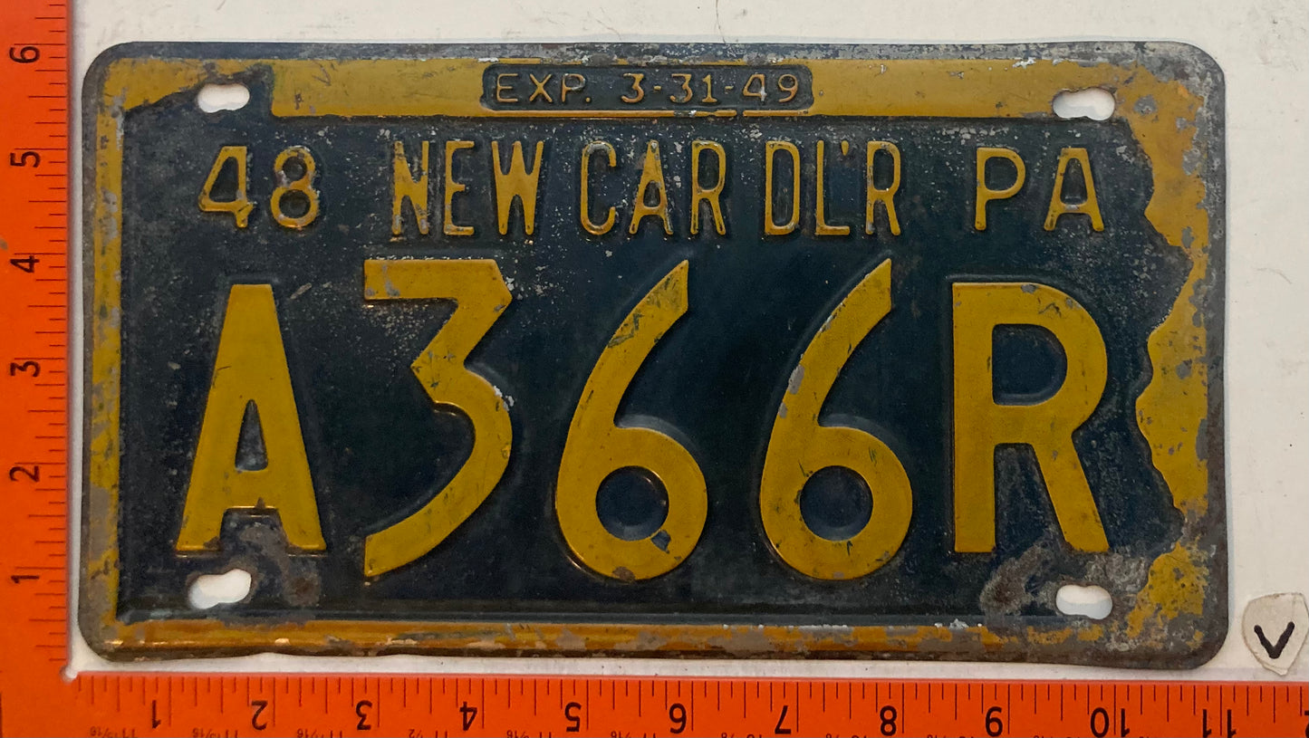 1948 Pennsylvania #A366R New Car Dealer License Plate