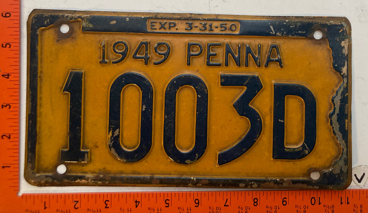 1949 Pennsylvania #1003D Passenger License Plate