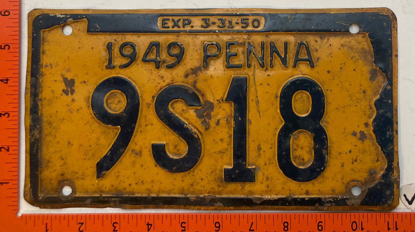 1949 Pennsylvania #9S18 Passenger License Plate